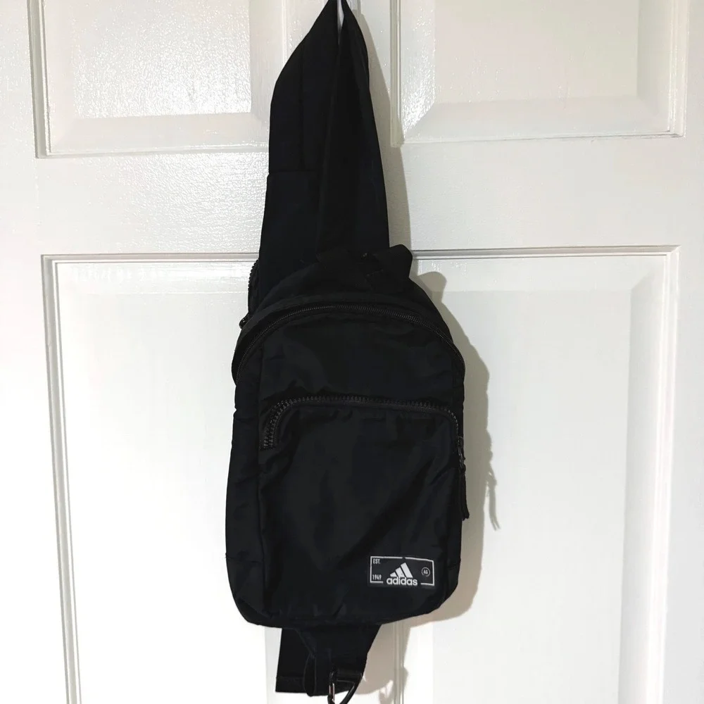 Adidas Black Sling Bag Crossbody Backpack Adjustable Strap Wipe Clean Utility